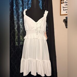 NWT Inspired Hearts White Midi Dress | Ruffle Detail | Size M
